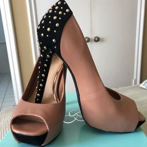 Jessica Simpson Tan Leather Peep Toe Heels sz 6.5